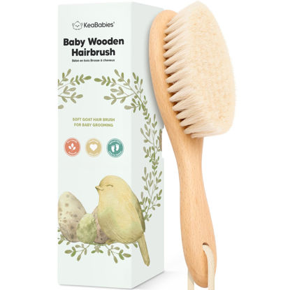 Picture of Baby Hair Brush - Baby Brush with Soft Goat Bristles, Cradle Cap Brush, Perfect Scalp Grooming Product for Infant, Toddler, Kids, Newborns, Baby Girls, Boys (Walnut, Oval)