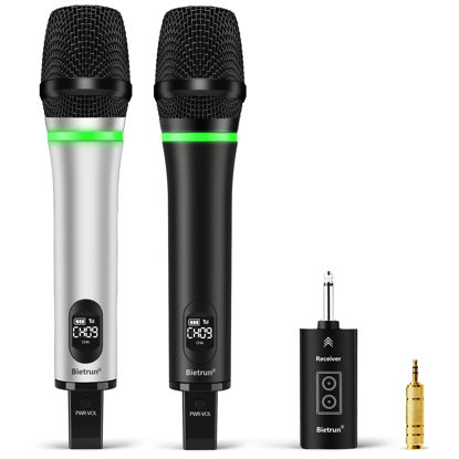 Picture of Bietrun Rechargeable Wireless Microphone,Dual Metal Cordless Handheld Dynamic Wireless Mics with Bluetooth, UHF 240FT Range for 1/4'',1/8''Output,PA System,Dj,Mixer,Church(White＆Black)