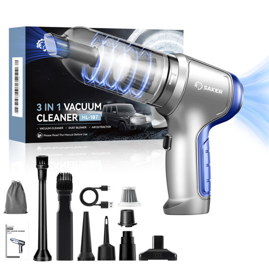 Picture of Saker Car Vacuum Portable Cordless for Car 15000PA,3 in 1 Handheld Car Vacuum with Brushless Motor for Car, Office and Home Cleaning Blue