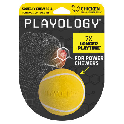 Picture of Playology Squeaky Chew Ball for Dogs | Engaging All-Natural Chicken Scented Dog Toy for Medium Dogs up to 50lbs | Squeak, Fetch, and Play!