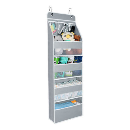 Picture of Univivi Door Hanging Organizer Nursery Closet Cabinet Baby Storage with 4 Large Pockets and 3 Small PVC Pockets for Cosmetics, Toys and Sundries (Grey)