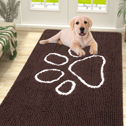 Picture of Smiry Dog Door Mat for Muddy Paws, Absorbent Dirt Trapper Non-Slip Washable Mat, Quick Dry Chenille, Mud Mat for Dogs, Entry Indoor Door Mat for Inside Floor (59x24 Inches, Brown)