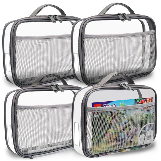 Picture of holay 4 Packs PVC Zippered Blocks Set, Toy, Clay, Board game Storage Organizer Case (Name Tag, Manual Pocket) (Gray, Small)