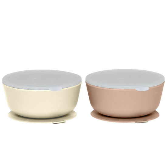 Picture of WeeSprout Suction Bowls for Baby & Toddlers (Set of 2) - 100% Silicone w/Plastic Lid - Leak Proof Feeding Supplies - Dishwasher & Microwave Safe Infant Dinnerware w/Extra Strong Base