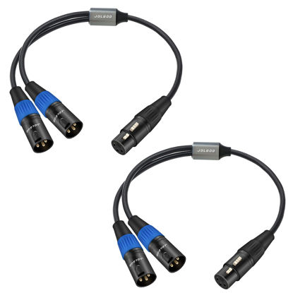 Picture of JOLGOO XLR Splitter Cable, XLR Female to Dual XLR Male Y Splitter Microphone Cable, Female to 2 Male XLR Y Cable, 1.6 Feet 2Pack