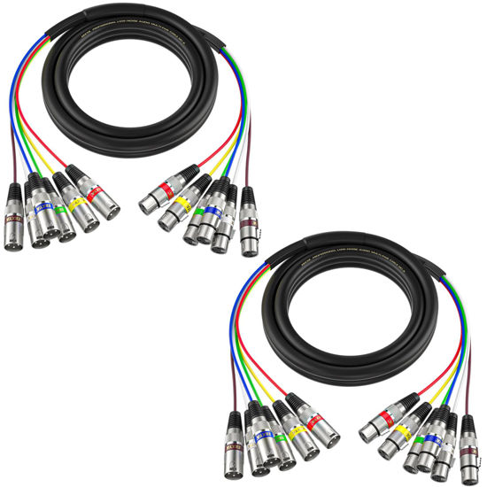 Picture of EBXYA 6 Ft XLR Snake Cables 6 Colored, 6-Channel Microphone Patch Cable XLR Male to Female, Recording Snake for Live, Recording, Studios 2 Pack