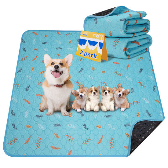 Picture of Sunheir 2-Pack Extra Large Reusable Dog Mat for Floor, Dog Playpen, Non-Slip Waterproof Dog Pee Pad, Super Absorbent Washable Pee Pads for Dogs, Pet Whelping Pads, Crate (36" x 41", Sky Blue)