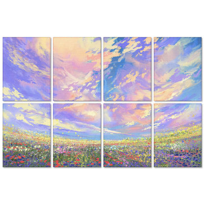 Picture of Evenreach Art Acoustic Panels, 48"X32" Self-adhesive Soundproof Wall Panels, 8 Pack Sound Absorbing Panels, Decorative Acoustic Wall Panels for Home Office(Purple Flower)