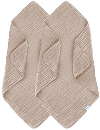 Picture of SWEET DOLPHIN Muslin Baby Bath Towels Blanket - 2 Pack 100% Cotton Towel for Babies, Infants, Toddlers - 40x40Inch - Highly Absorbent, Brown