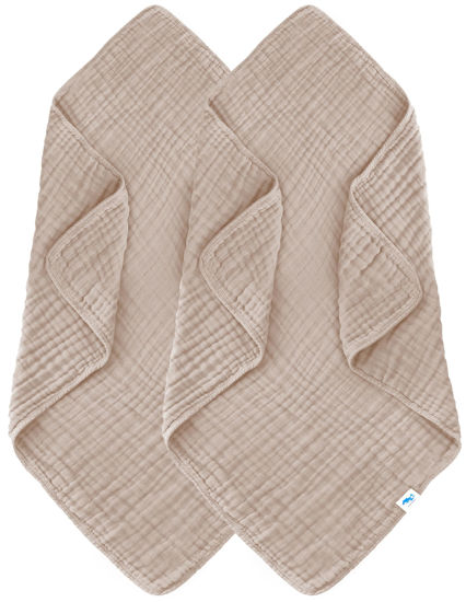 Picture of SWEET DOLPHIN Muslin Baby Bath Towels Blanket - 2 Pack 100% Cotton Towel for Babies, Infants, Toddlers - 40x40Inch - Highly Absorbent, Brown