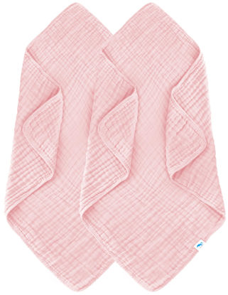 Picture of SWEET DOLPHIN Muslin Baby Bath Towels Blanket - 2 Pack 100% Cotton Towel for Babies, Infants, Toddlers - 40x40Inch - Highly Absorbent, Pink