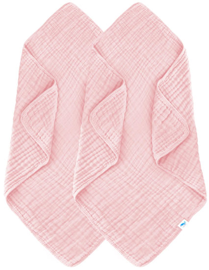 Picture of SWEET DOLPHIN Muslin Baby Bath Towels Blanket - 2 Pack 100% Cotton Towel for Babies, Infants, Toddlers - 40x40Inch - Highly Absorbent, Pink