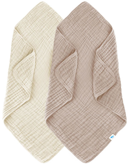 Picture of SWEET DOLPHIN Muslin Baby Bath Towels Blanket - 2 Pack 100% Cotton Towel for Babies, Infants, Toddlers - 40x40Inch - Highly Absorbent, Ivory and Brown