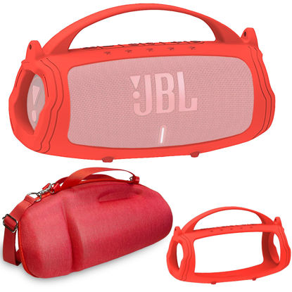 Picture of JCHPINE Silicone Cover and Travel Case for JBL Charge 4 / Charge 5 Portable Bluetooth Speaker, Accessories Case for JBL Charge 5 / Charge 4 Speaker (Red Case, NOT for Charge 5 Wi-Fi Version)