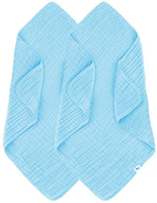 Picture of SWEET DOLPHIN Muslin Baby Bath Towels Blanket - 2 Pack 100% Cotton Towel for Babies, Infants, Toddlers - 40x40Inch - Highly Absorbent, Blue