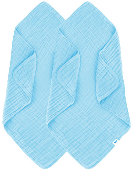 Picture of SWEET DOLPHIN Muslin Baby Bath Towels Blanket - 2 Pack 100% Cotton Towel for Babies, Infants, Toddlers - 40x40Inch - Highly Absorbent, Blue