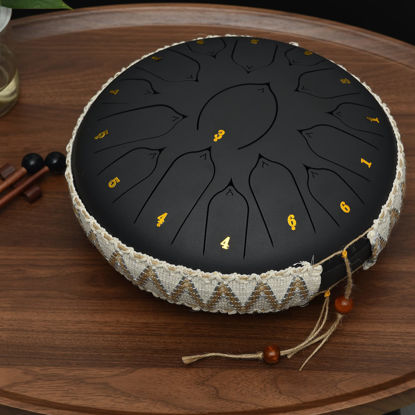 Picture of ZXZYHFTY Steel Tongue Drum, 13 Inch 15Note Steel Hand Drum with Bag, Music Book, Drumsticks, Mallet Holder and Finger Paddles, for Camping, Meditation or Yoga (Black-13Inch)