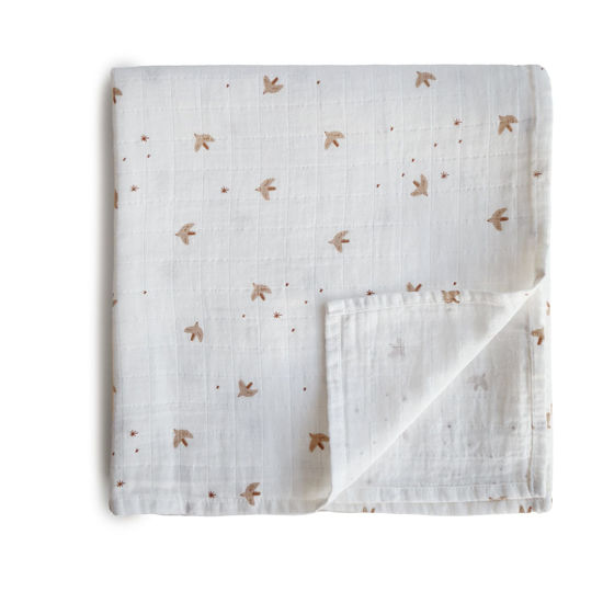 Picture of mushie Muslin Baby Swaddle Blanket | 100% Organic Cotton (Sparrow)