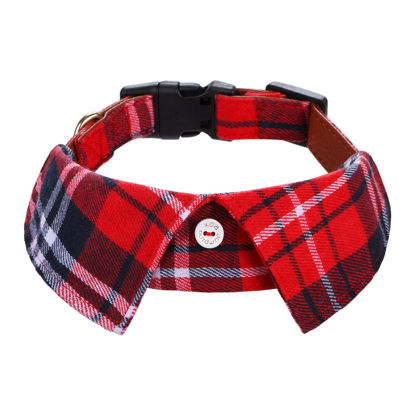 Picture of Faleela Cotton Plaid Shirt Style Dog Collar Soft Cute,Boy Dog Collar with Quick-Release Buckle,Adjustable Bow Tie Collar for Small Medium Large Dogs