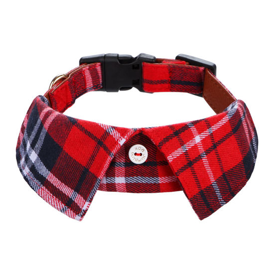 Picture of Faleela Cotton Plaid Shirt Style Dog Collar Soft Cute,Boy Dog Collar with Quick-Release Buckle,Adjustable Bow Tie Collar for Small Medium Large Dogs