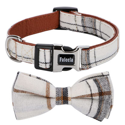 Picture of Faleela Soft &Comfy Bowtie Dog Collar,Detachable and Adjustable Bow Tie Collar,for Small Medium Large Pet (M, Beige)