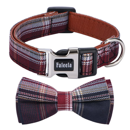 Picture of Faleela Soft &Comfy Bowtie Dog Collar,Detachable and Adjustable Bow Tie Collar,for Small Medium Large Pet (Red and White, Small (Pack of 1))