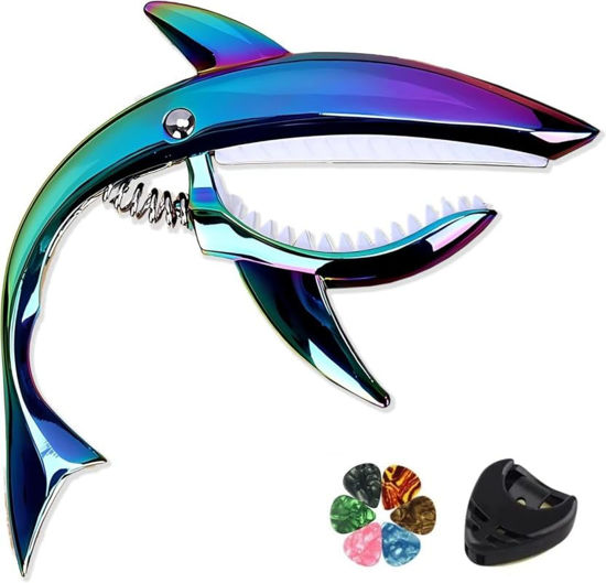 Picture of Guitar Capo Shark Guitar Capo Acoustic Capo Electric Guitars Capo Premium Zinc Alloy Guitar Accessories Ukulele Mandolin Banjo Bass (Colorful)