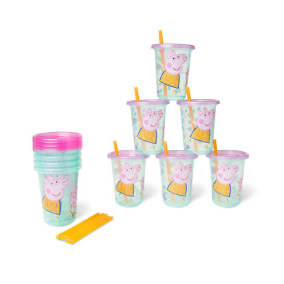 Picture of The First Years Peppa Pig Take & Toss Toddler Straw Cups - Spill Proof Toddler Sippy Cups with Snap On Lids and Straws - Peppa Pig Party and Feeding Supplies - 10 Oz - 10 Count