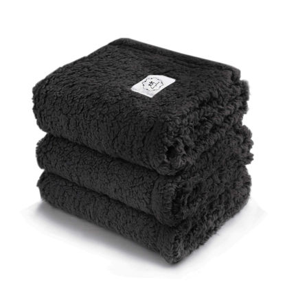 Picture of 1 Pack 3 Calming Blankets Fluffy Premium Fleece Pet Blanket Soft Sherpa Throw for Dog Puppy Cat Black Medium (30“x20'')