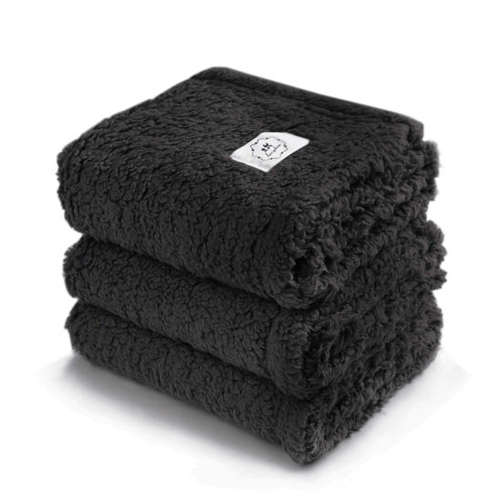 Picture of 1 Pack 3 Calming Blankets Fluffy Premium Fleece Pet Blanket Soft Sherpa Throw for Dog Puppy Cat Black Medium (30“x20'')