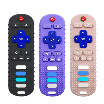 Picture of ERSIHUA 3Pcs Silicone Teething Toys, Remote Control Shape Teethers for Babies Remote Teething Toys, Silicone TV Remote Teether BPA Free/Dishwasher/Refrigerator Safe