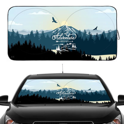 Picture of Gven Windshield Sun Shade, Car Front Window Shades Cute Sunshade Windshield Cover Sun Visor Shield Block Automotive Interior Protector Blocks UV Rays for Car Pickup Truck SUV (Forest, L)