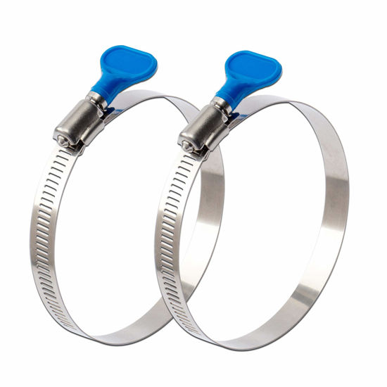 Picture of ISPINNER 2pcs 5 Inch Key-Type 304 Stainless Steel Worm Gear Hose Clamps, Adjustable Size Range 105-127mm Clamps for Dryer Vent, Dust Collector and Automotive