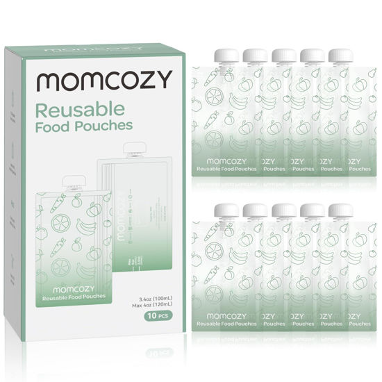 Picture of Momcozy Reusable Baby Food Pouches for Toddlers,BPA Free Plastic,Food Safe,Freezer Safe,Refillable for Applesauce Yogurt & Puree Squeeze Pouch,10 packs,3.4-4oz