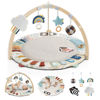 Picture of Blissful Diary Baby Play Gym & Activity Mat, 5 Developmental Zones Wooden Tummy Time Mat with 6 Detachable Sensory Toys for Motor Skills & Sensory Development, Baby Essentials Shower Gift