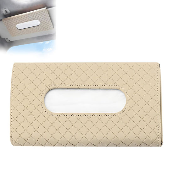 Picture of BIPROS Car Tissue Holder -Tissue Holder in Car with High-End Lotion Tissues,Car Napkin Holder,Napkin Holder for Car,Car Visor Tissue Dispenser,Leather Backseat Tissue Holder - Sun Visor Accessory.