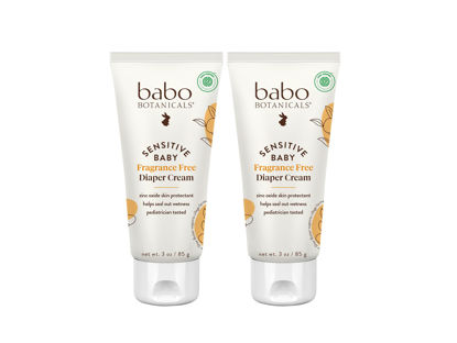 Picture of Babo Botanicals Sensitive Baby Fragrance-Free Diaper Cream - 25% Natural Zinc Oxide - Calendula, Shea & Cocoa Butter - EWG Verified - Vegan- From birth on - 2-Pack