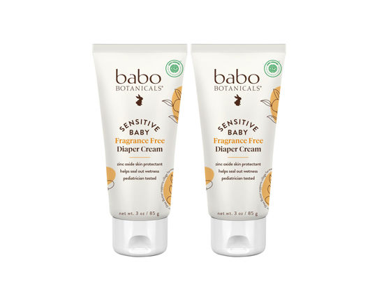 Picture of Babo Botanicals Sensitive Baby Fragrance-Free Diaper Cream - 25% Natural Zinc Oxide - Calendula, Shea & Cocoa Butter - EWG Verified - Vegan- From birth on - 2-Pack