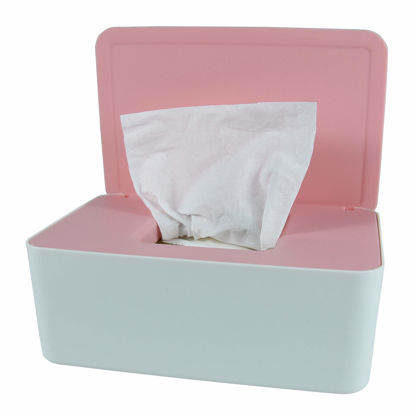 Picture of Diaper Wipes Dispenser, Tissue Storage Box Case, Wet Wipe Dispenser Holder with Lid for Home, Office, Cars (Pink)