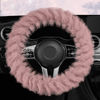 Picture of HighnessHwoo Fuzzy Winter Steering Wheel Cover for Women, Warm Cute Fluffy Car Wheel Cover for Sedan, SUV, Soft Furry Girly Auto Accessories, Plush Car Handle Cover for Cold Weather, 14-15in, Pink