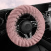 Picture of HighnessHwoo Fuzzy Winter Steering Wheel Cover for Women, Warm Cute Fluffy Car Wheel Cover for Sedan, SUV, Soft Furry Girly Auto Accessories, Plush Car Handle Cover for Cold Weather, 14-15in, Pink