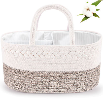 Picture of ABenkle Baby Diaper Caddy, Nursery Storage Bin and Car Organizer for Diapers Wipes, Cotton Rope Basket Changing Table Caddy