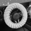 Picture of HighnessHwoo Fuzzy Winter Steering Wheel Covers for Women, Warm Cute Fluffy Car Wheel Cover for F150, Trucks, Jeep, Van, Soft Furry Auto Plush Large Car Handle Cover for Cold Weather, 15-16in, White