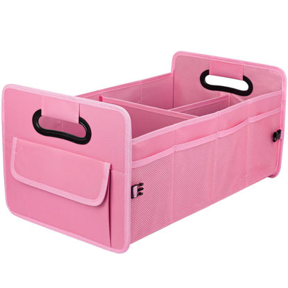 Picture of JiatuA Car Trunk Organizer, Car Organizers and Storage Collapsible Multi Compartment Container Box, Adjustable Car Accessories for SUV Sedan Truck, Standard Size, Pink