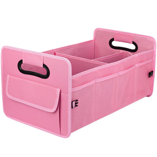 Picture of JiatuA Car Trunk Organizer, Car Organizers and Storage Collapsible Multi Compartment Container Box, Adjustable Car Accessories for SUV Sedan Truck, Standard Size, Pink
