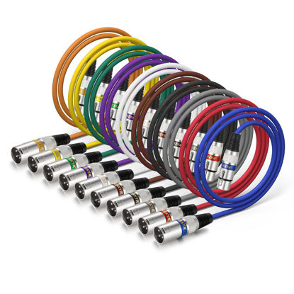 Picture of EBXYA XLR Cable 3ft 10 Color Packs- XLR Male to Female, Microphone Stage Patch Cords