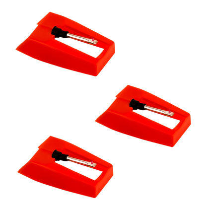 Picture of 3pcs Record Player Needle, Turntable Replacement Needle Long-Lasting Record Player Needle Replacement Diamond Stylus Replacement for Vinyl Record Player LP Phonograph,Victrola, ION, Crosley (Red)