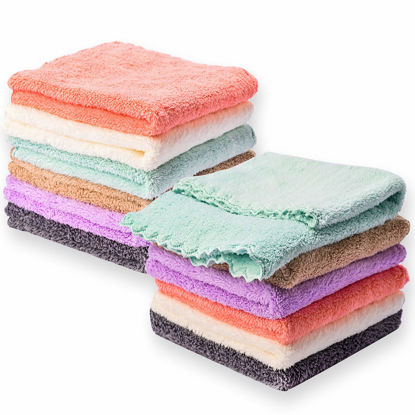 Picture of Kyapoo Baby Washcloths 12 Pack 12x12 Inches Microfiber Coral Fleece Extra Absorbent and Soft for Newborns, Infants and Toddlers