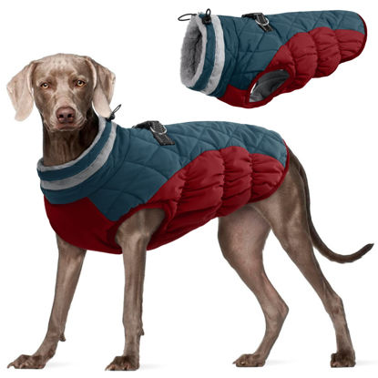 Picture of FUAMEY Dog Winter Jacket,Dog Cold Weather Coats Paded Dog Vest with Harness Built in Pet Warm Clothes Dog Apparel with Back Zipper Dog Water Resistant Coat for Small Medium Large Dogs Dark Blue XXXL