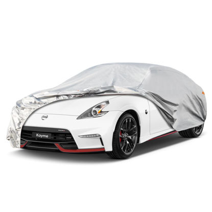 Picture of Kayme 6 Layers Car Cover Custom Fit for Nissan 350Z/370Z（2009-2024） Waterproof All Weather for Automobiles, Outdoor Full Cover Rain Sun UV Protection.Silver